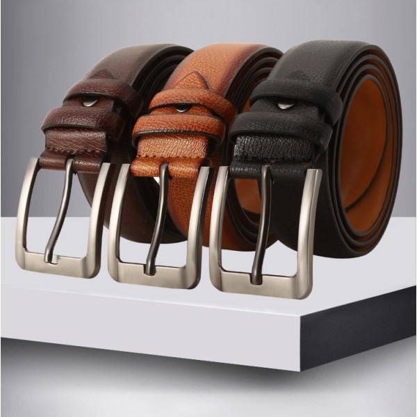 Belts for Men Genuine Leather Belt for Jeans Dress  Brown Regular Size Big and Tall for Father's Day Gift,- Black 125cm