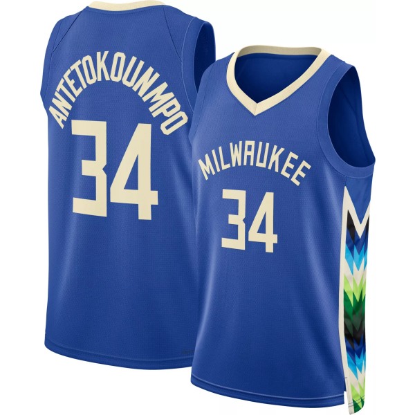 Mordely Herrar 2022–23 City Edition Milwaukee Bucks Giannis Antetokounmpo #34 Royal Jersey för vuxna XXL