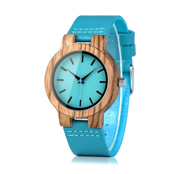 2023 Men's And Women's Bamboo And Wood Watches With Blue Leather Strap Casual Watch