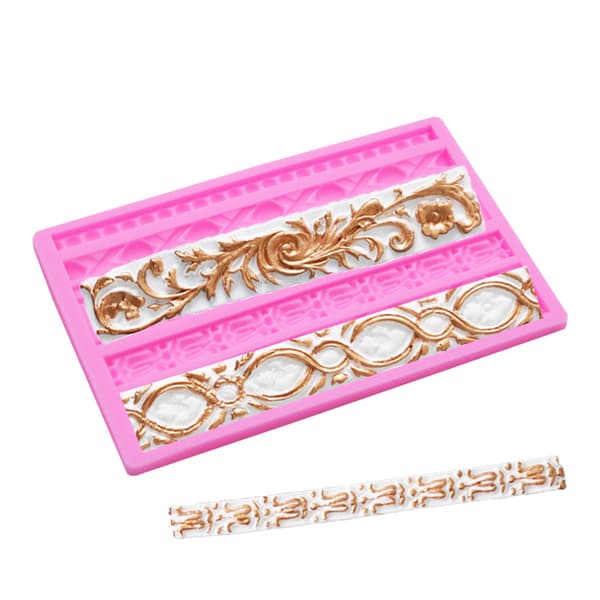 Mordely DIY Baroque Scroll Relief Cake Border Silicone Mold Frame Fondant Cake Decorating Tools Candy Chocolate Mold