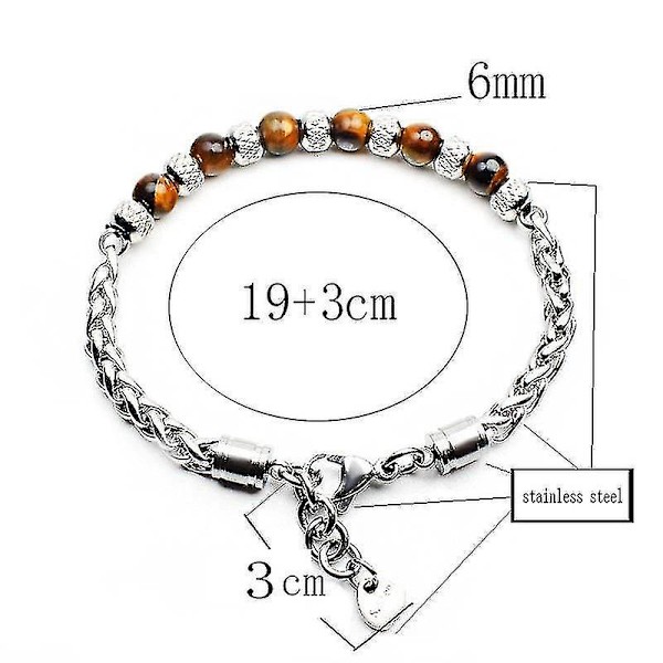 2 Pcs Tiger Eye Bead Bracelet Adjustable Stainless Steel Metal Chain For Men Jewelry