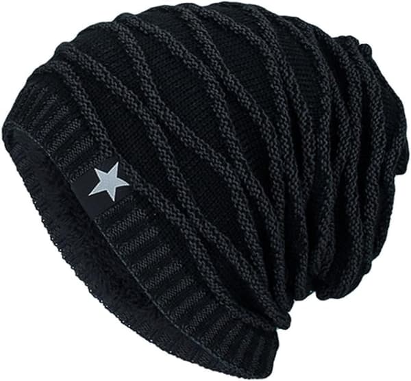 Mordely Vinter varm mössa med vävt mönster mjukt fleecefoder Unisex black
