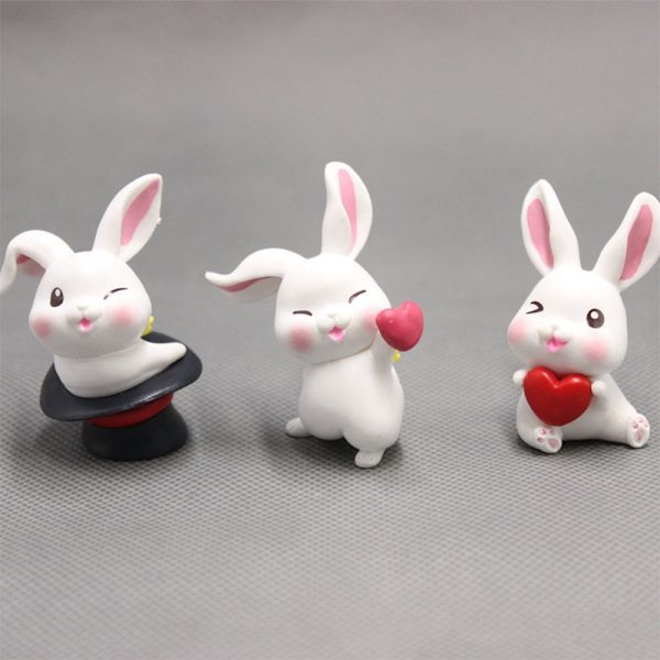 Mordely 1 set Miniatyr kaninstatyett Resin Bunny Statue 6PCS-A