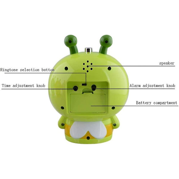 Bee Children's Alarm Clock Scanning Mute Cartoon Snail Wake Up Dual Tone Alarm Clock Is The Best Gift For Children, Green