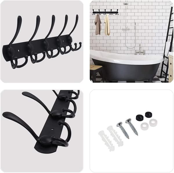 Stainless Steel Wall Mounted Coat Rack, Coat Hooks Wall Hook For Towels Hat(15 Hooks, Matte Black)