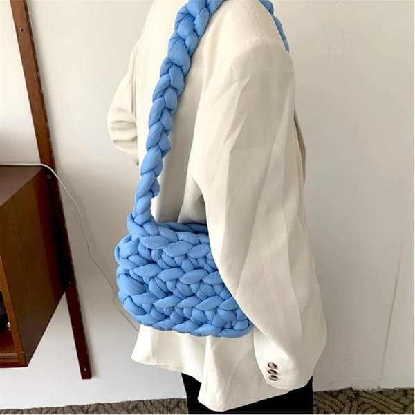 Mordely Kvinnor Tjej Axelväskor Virkade Handväskor Fyrkantiga Nylon Tygväskor