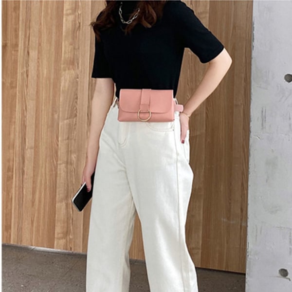 Mordely Dam Bältesväska Flik Läder Fanny Pack SVART Black