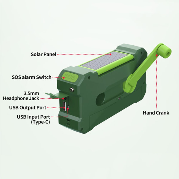 Mordely Vevradio 10000mAh Powerbank med solceller och ficklampa grön green