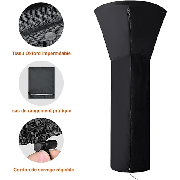 Patio Heater Cover, Black Round Waterproof Outdoor Heater Covers, Patio Heater Protector Patio Heater Cover, 226x89x48 Cm