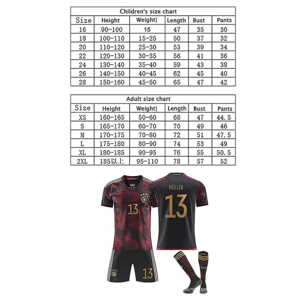 Mordely 22-23 Qatar World Cup Tyskland #13Muller Fotbollströja Suit Set L (175-180cm)