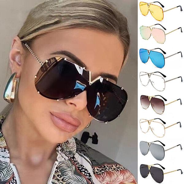 Mordely Stora V Oversized Damsolglasögon Designer Big Frame Retro #3