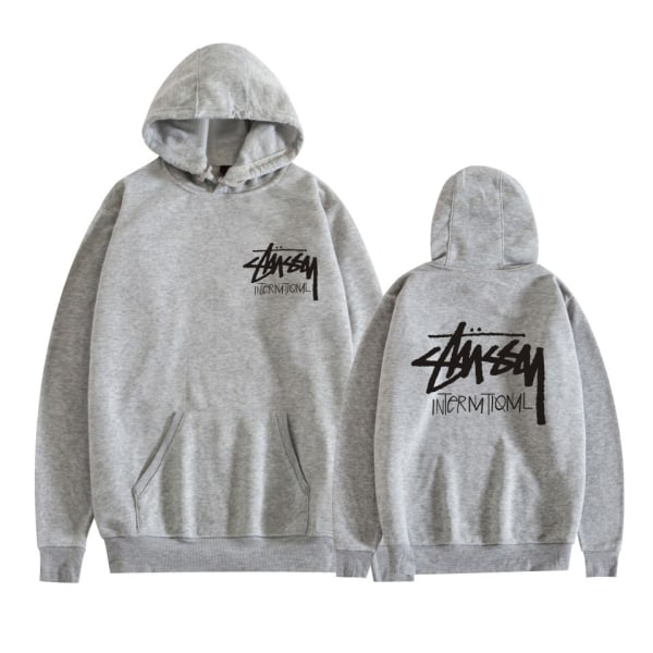 Mordely Unisex Stussy Pullover Hoodie Midweight Huvtröja Gray XL