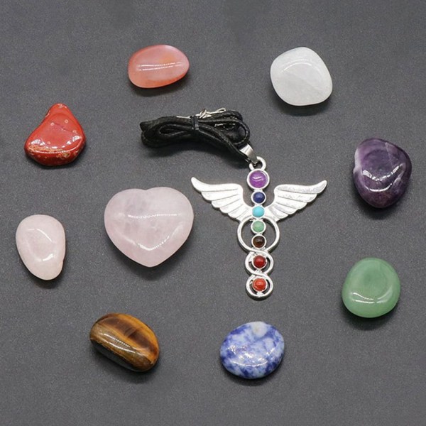 Mordely Sju Chakra Stones Set Energy Healing Stone Angel halsband