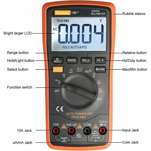 Mordely Auto-range Digital Multimeter 20000 Counts 4 1/2 Dc Ac Resistance Capacitance Peak Hold True Rms Ncv Diode Tester