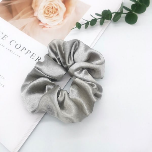 Satin Silk Hair Tie Elastiska Scrunchies GRÅ grey