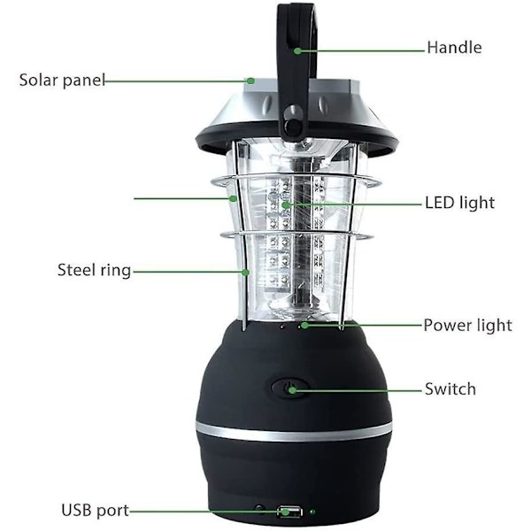 Mordely Solar Lantern, Ultra Bright Led Camping Light, 2 Adjustable Lighting Modes, 5 Charging Methods, With Hand Crank Dynamo, Long