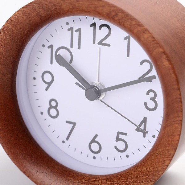 2023 Circular Wooden Analog Alarm Clock, Battery Powered, Non Tick Clock With Snooze Button And Backlight - Brown