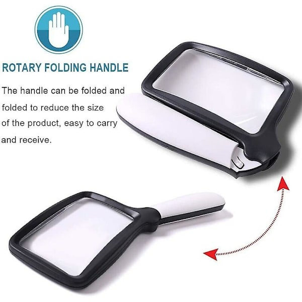 Mordely Foldable Reading Magnifier With 5 Led Light 3x Dimmable Magnification Ideal For Reading Small Prints, Books, Low Vision, Easy Reading At Night