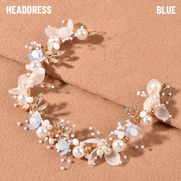 Mordely Pearl Wrist Flower Girls Brudtärna BLÅ HUVUDKLÄNNING Blue Headdress-Headdress