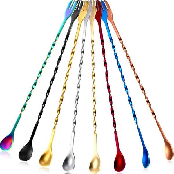 2023 pcs Cocktail Spoon Stirring Bar Mixing Long Spoon Stainless Steel Spiral Spoon Cocktail Stirring Spoons, 10 Inch, 8 Colors