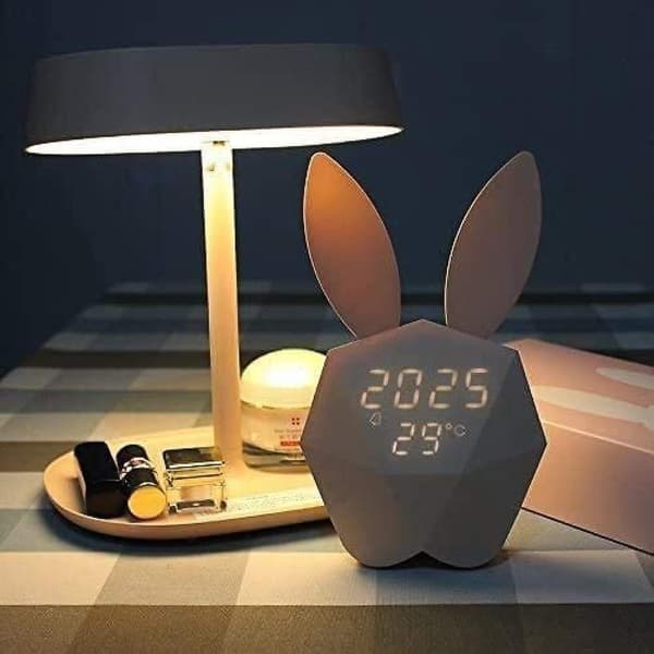 Mordely Alarm Clock Wall Clock, Night Light Table Clock Wake Up Light Cartoon Rabbit Bedside Table Lamp Gift Forkids Children Adults