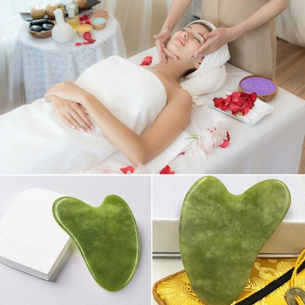 Mordely 2st Jade Gua Sha Board GuaSha Skrapmassageverktyg Ansikte