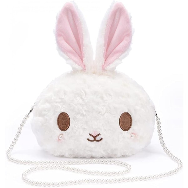 2023 Kawaii Bunny Crossbody Bag, Cartoon Plush Rabbit Girls Wallets, Cute Lolita Handbag For Kids Teenagers, Lovely Fluffy Animal Purse (pearl Chain),