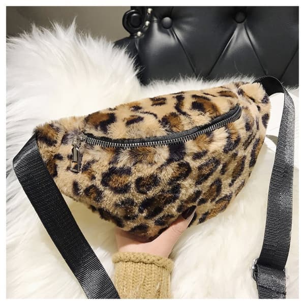 Plysch midjeväska Leopard Crossbody-väskor D