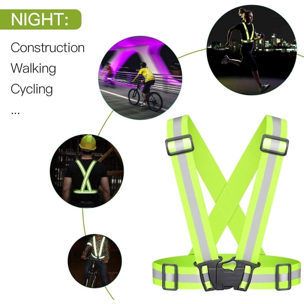 2023 2 Pieces Safety Reflective Vest, Adjustable Elastic Reflective Safety Vest, High Visibility At Night For Running, Walking, Cycling, Motorcycling