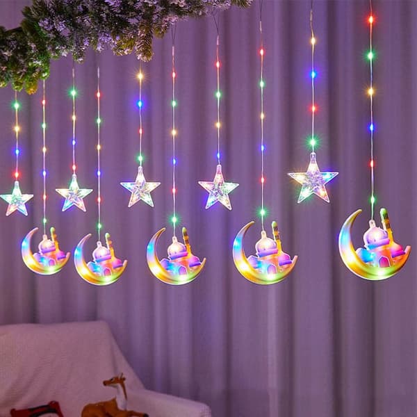 Mordely Eid Mubarak Dekoration Star Moon Led Gardin Garland String