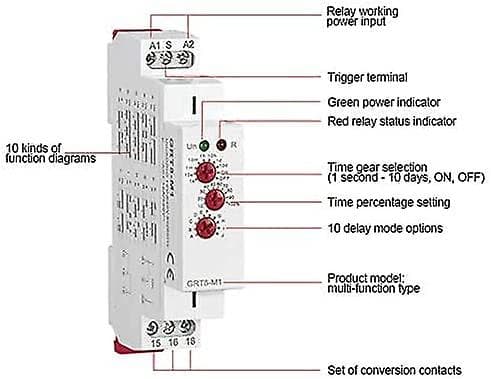 2023 Multifunctional Delay - Grt8-m1 Multifunctional Delay Relay With 10 Functions Din Rail Mount Ac/dc 12v~240v