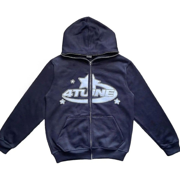Kläder tjärna Print Retro Oversized Hoodie Y2k treet Hip- Dark blue S