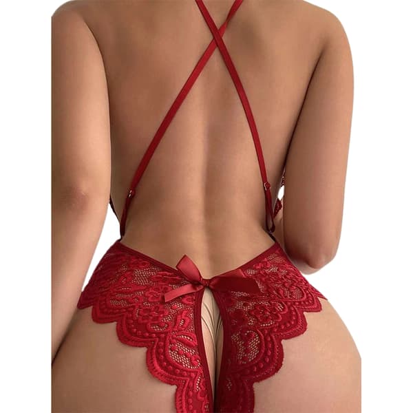 Mordely Dam Bodysuit Underkläder Klänning Set Nattlinne Sovkläder Nattkläder red XL