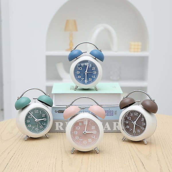 [non-ticking 4&quot; Twin Bell Alarm Clock - Metal Frame 3d Dial With Backlight Function - Desk Table Clock For Home & Office - Green
