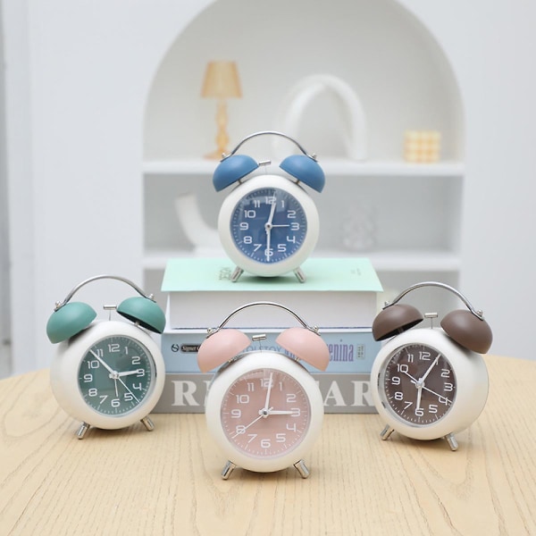 2023 [non-ticking 4&quot; Twin Bell Alarm Clock - Metal Frame 3d Dial With Backlight Function - Desk Table Clock For Home & Office - Coffee Color
