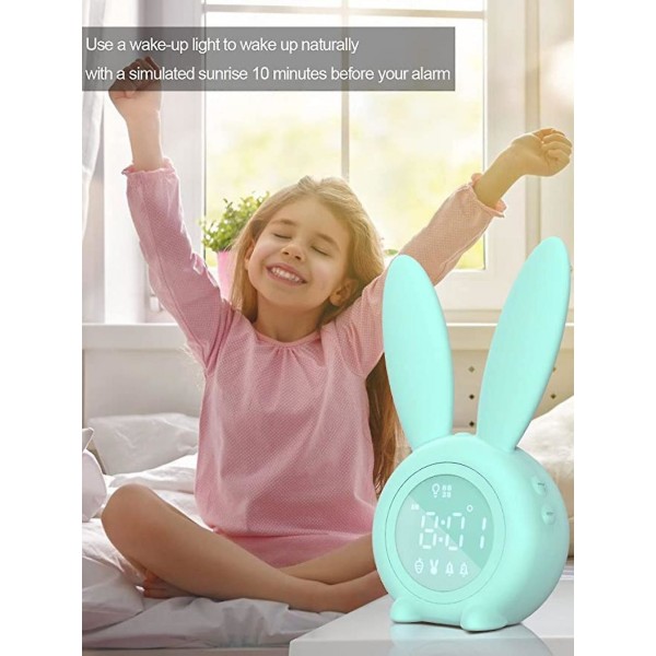 Mordely Rabbit Children's Alarm Clock - With Dimmable Wakeup Clock, Rechargeable - Suitable For Children's Bedroom -green