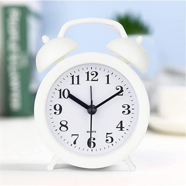 2023 Children's Alarm Clock Dual Clock Classic Home Simulation Mini Round Table Alarm Clock Children's Gift Alarm Clock - White