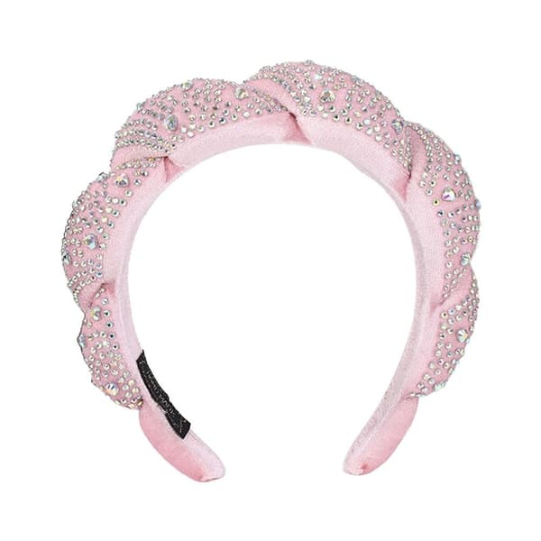 Mordely Rhinestone Sponge Pannband Flätade Hårband ROSA Pink
