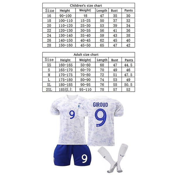 Mordely 2022 Qatar World Cup Frankrike lag #9 Set fotbollströja 24 (130-140cm)