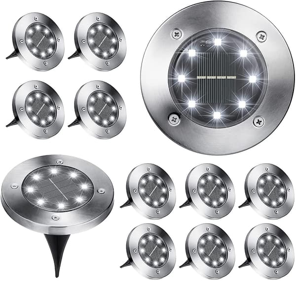 Ground Lights, 12 Pack 8 Led Solar In-ground Lights, Vattentät