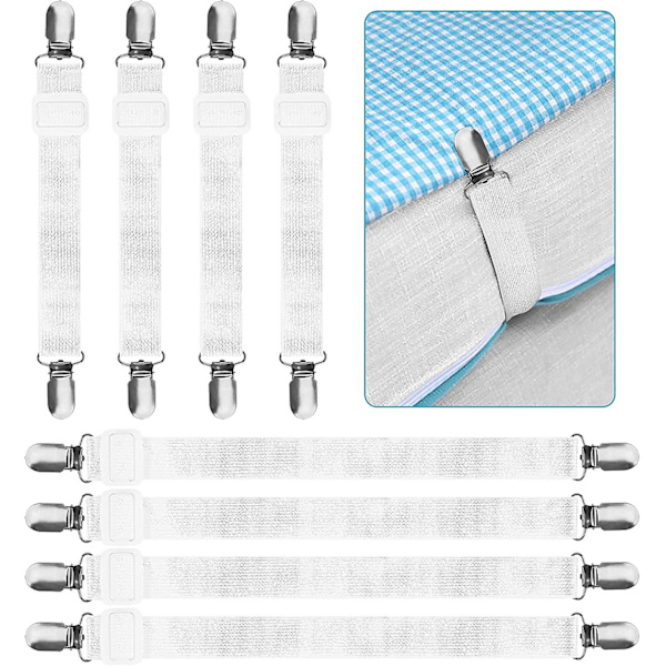 8pcs (15cm To 60cm) Fitted Sheet Stretcher, Adjustable Fitted Sheet Clip, Hold Down Stretchers Fits All Beds, Mattress And Sofa (white)
