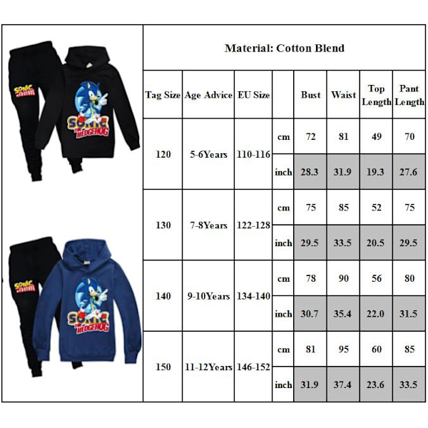 Mordely Sonic The Hedgehog Barn Pojkar Långärmad Luvtröja + Byxor Träningsoverall black 140cm