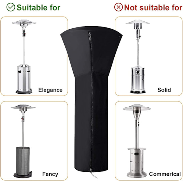 Patio Heater Cover, Black Round Waterproof Outdoor Heater Covers, Patio Heater Protector Patio Heater Cover, 226x89x48 Cm