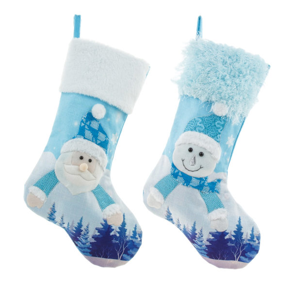 Mordely Hängande julstrumpor, blå broderade strumpor Belysning Santa