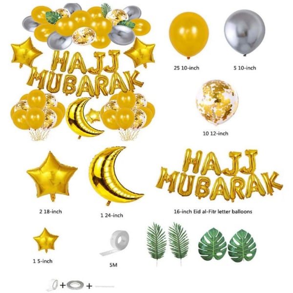 Mordely Eid Mubarak ballongballonger och tillbehör Banner gold