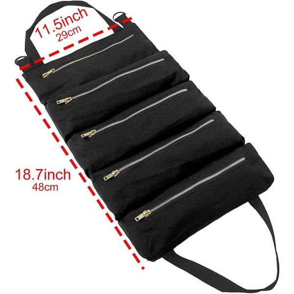 Roll Up Tool Bag, Roll Up Tool Organizer Bag With 5 Zippered Pockets For Car Motorcycle Electricians