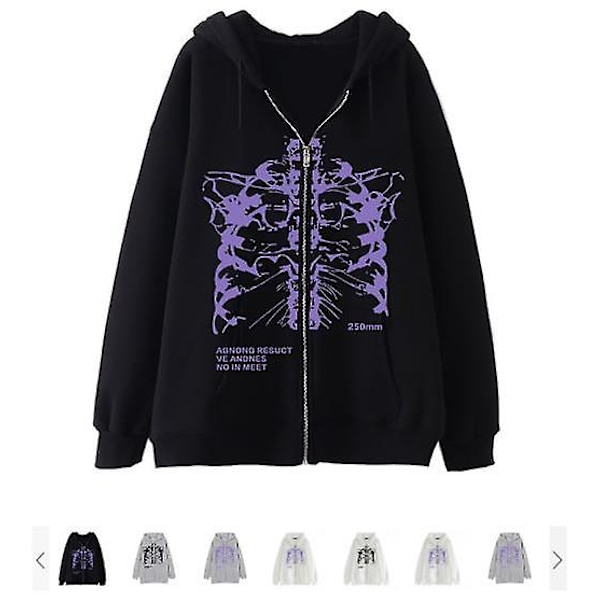 Mordely Dark Zip Hoodie Skeleton Hoodie Boned Hoodie dark purple L