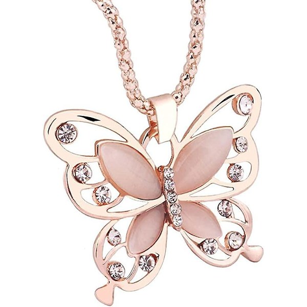 Mordely Butterfly Necklaces Long Charm Pendant Women Rose Opal Chain Necklace Gold Jewelry Necklaces Pendants For Womens