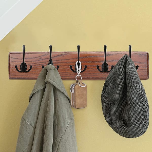 2023 5 Pieces Coat Rack, Wall Mounted Coat Hook, Retro Double Coat Hook For Bathroom Kitchen Coat Rack (black)