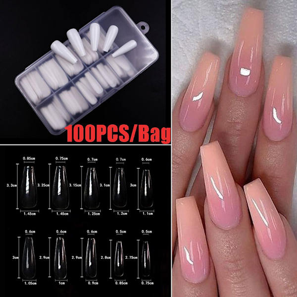 Mordely 100st/kartong falska spiktips Kista falska naglar Clear-100PCS-Box